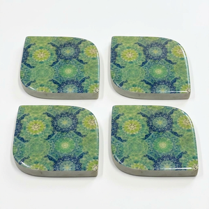 Handmade Wholesale Custom Marble <b>Coaster</b> Set <b>Green</b> Blue Mandala Print Non-Toxic Eco-Friendly Soft-Square Natural Stone Drink - Product Image 1