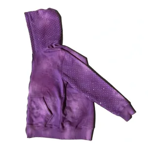 Sudadera con capucha azul lavado para hombre, con cremallera completa, mangas con tachuelas, bolsillos delanteros, estilo casual urbano, chaqueta con cremallera. - Product Image 3