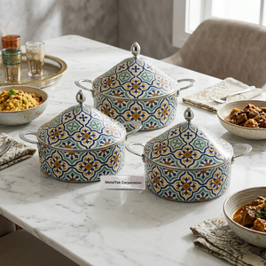 Plat de service en métal artisanal de luxe, design élégant arabesque émaillé, chauffe-plat isolé, pour la maison - Product Image 2