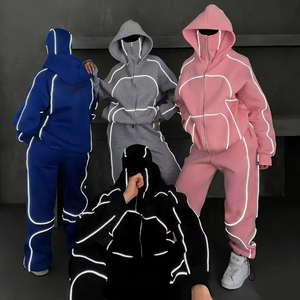 Top Trend Men Clothes Custom Custom Designer Clothes Color Blocking Reflective Strip Hoodie and Sweatpants <b>Tracksuits</b> for Unisex - Product Image 6