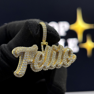 <b>Custom</b> Fully Iced Script <b>Name</b> Pendant 925 Sterling Silver VVS1 Moissanite Pave Hip Hop <b>Necklace</b> Yellow Gold Personalized Unisex - Product Image 3