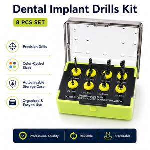 Juego de 8 Brocas Dentales con Recubrimiento Negro, Kit de Brocas para Implantes de Acero Inoxidable con Código de Color, Juego de Fresas Quirúrgicas para Uso en Clínicas Dentales - Product Image 2