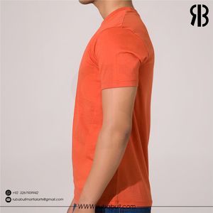 Camiseta de manga corta con cuello redondo para hombre, color naranja, tela de alta calidad, corte regular, estilo casual, color sólido, estilo tejido de algodón. - Product Image 4