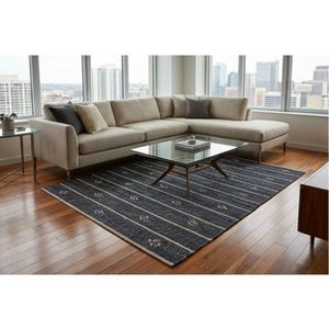 Hand Woven Cotton Area Rug Black Tribal Stripe Pattern Flat <b>Weave</b> Floor Carpet Living Room Bedroom Hotel Decor - Product Image 6