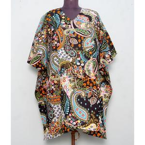 Vestidos Mini Kafthan Hechos a Mano, Ecológicos, 100% Algodón, Cuello en V, Estampado Floral, Corte Holgado, Sin Mangas, Casuales para Uso Diario - Product Image 1