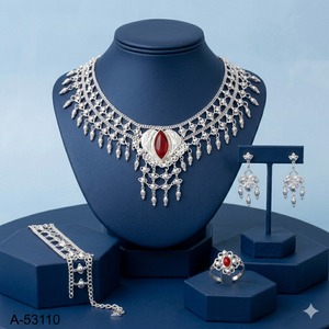 Gold Plated Zinc Alloy Zircon Heart Bridal Jewelry Set Necklace Earrings Ring Bracelet Snake Chain Trendy Traditional Wedding - Product Image 1