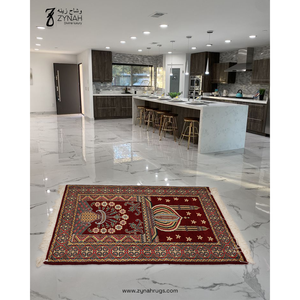 Alfombra Persa de Oración Anudada a Mano, de Lana Roja y Seda, Tapete Islámico para Namaz, de Pelo Corto, Hecho a Mano, para el Hogar o Mezquita - Product Image 2