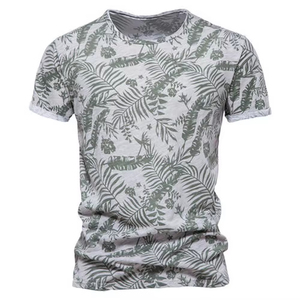 T-shirt imprimé pour hommes, manches courtes, col rond, décontracté, motif feuille, streetwear, été - Product Image 3