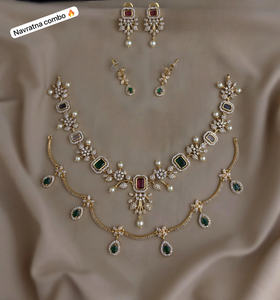 Conjuntos de collares con acabado mate CZ, oferta combinada ideal para fiestas y uso casual, estilo minimalista, diseños hermosos, ropa étnica y occidental. - Product Image 1