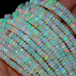 Cuentas facetadas de ópalo de fuego etíope Welo, forma rondel, 4-5 mm, calidad natural AAA+, hilo de 16 pulgadas para la fabricación de joyas - Product Image 1
