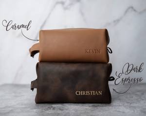 Custom Logo Genuine Leather Toiletry Bag <b>Mens</b> Dopp <b>Kit</b> Travel <b>Shaving</b> Wash Bag Grooming Organizer Bulk Factory TYG-0120 - Product Image 5