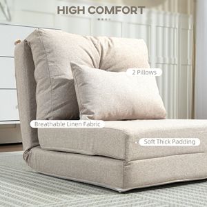 Convertible Beige <b>Floor</b> Chair <b>Sofa</b> Bed with Adjustable Backrest Folding Upholstered Couch for Basement Extendable Foam-Filled - Product Image 6