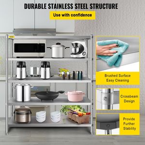 60x18.5 Inch 5 Tier Stainless Steel Heavy Duty Shelving <b>Unit</b> <b>Kitchen</b> <b>Storage</b> with Adjustable Features - Product Image 4