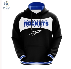 เสื้อฮู้ดเบสบอล INDEX APPAREL Central District Rockets สีดำ น้ำเงิน ขาว แบบยูนิเซ็กส์ พิมพ์ลายสกรีน แขนเสื้อพิมพ์ลาย ทรงปกติ สำหรับผู้ใหญ่ ทุกฤดู - Product Image 1