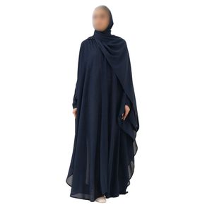 Abaya de Mujer de Poliéster de Color Sólido de Alta Calidad, Transpirable, de Chifón Premium, Negra - Product Image 4