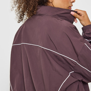 2025 Wholesale Women Sportswear Fashion Piping Oversized Zip up Tracksuit Tops Lightweight 100% Nylon <b>Track</b> <b>Jacket</b> - Product Image 3