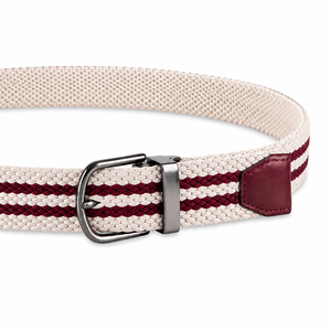 Mens Elastic Braided <b>Belt</b> Woven Stretch Casual <b>Belt</b> Alloy Buckle <b>Burgundy</b> Trim Wholesale Supplier Ivory <b>Burgundy</b> Stripe OEM - Product Image 2