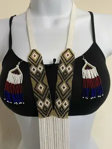 Collier Gerdan ukrainien vintage tendance | Tribal | Collier rouge et doré | Unique | Collier africain pour femme avec boucles d'oreilles, pour cadeau - Product Image 4