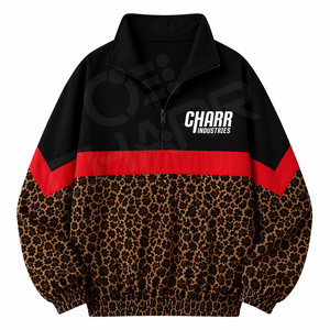 Custom Checkered Camo Print Leopard Print Windbreaker Oversized 100% Polyester Quater Zipper Stand Collar Women Windbreaker - Product Image 1