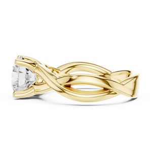 Bague de fiançailles en or jaune avec diamant rond, alliance torsadée, solitaire, pour femme - Product Image 5