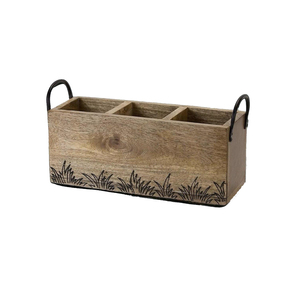 Handcrafted Wooden Dining Caddy <b>Organizer</b> with Industrial Style Iron Handle Accents - Product Image 3