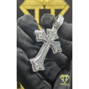 Iced Out Cross Pendant Necklace Moissanite Rhodium Plated 925 Sterling Silver GIA Certified Gift Religious Jewelry Trisha Jewels - Product Image 5