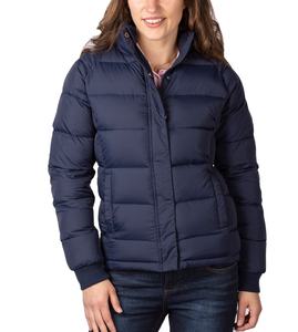 Custom <b>Navy</b> Blue Breathable <b>Women</b> Puffer <b>Jackets</b> Winter Clothing Stand Collar Zipper Pockets Outdoor Ladies Clothing OEM Printed - Product Image 1