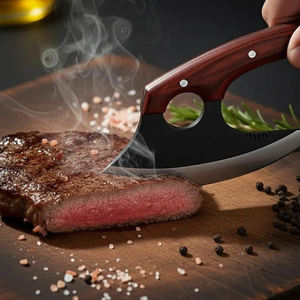 Cuchillo Ulu Hecho a Mano, Acero 8 J2, Cuchillo para Pizza, Hoja con Recubrimiento de Polvo Negro, Madera - Product Image 1