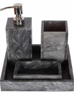 Yellow Resin Bathroom Set Marble Texture Soap Dispenser Pump <b>Toothbrush</b> <b>Holder</b> Soap Dish Square Tray For Washroom Hotel Home - Product Image 2