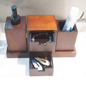 Exclusive Design 3-Piece Solid Acacia Wood Eco-Friendly Modern Bathroom Accessory Set Soap Dispenser Tumbler <b>Small</b> <b>Storage</b> <b>Box</b> - Product Image 1