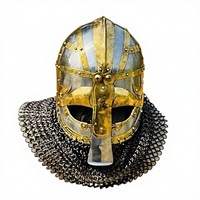 Casque Viking Artisanal en Acier Doux avec Accents en Laiton et Maille de Chaîne pour Reconstitutions Médiévales, Cosplay et Exposition