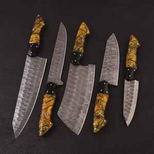 Juego de Cuchillos de Chef Profesionales de 5 Piezas de Acero de Damasco Hechos a Mano, Cuchillas Multifuncionales de Acero al Carbono para Cocina con Funda, ¡Gran Oferta! - Product Image 5