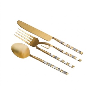 Luxury Gold Plated Stainless Steel Flatware Set With Mother Of Pearl Inlay <b>Handle</b> Royal Wedding Tableware Spoon Fork Knife Sale - Product Image 1