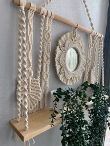Handmade Beige Macrame <b>Mirror</b> Wall Hanging Perfect For Living Room Balcony Or Patio Decor For Cozy Vibes Wholesale From India - Product Image 6