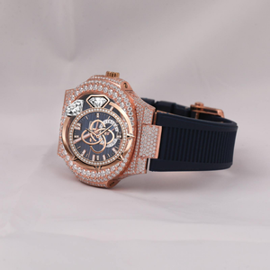 Montre de luxe de marque personnalisée, bracelet bleu, entièrement sertie de diamants Moissanite, montre Hip Hop - Product Image 1