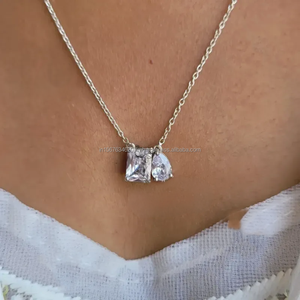 Radiant & Pear Cut Diamond Pendant Necklace for Women – Elegant Luxury Two <b>Stone</b> Design in White Gold, Perfect Gift for Her - Product Image 2