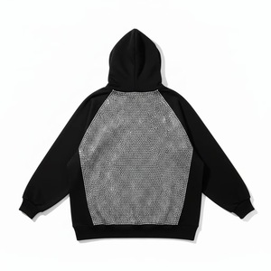 Sweat-shirt à capuche surdimensionné pour homme, orné de strass, manches raglan, tricoté, vêtements d'hiver, couleur unie, noir - Product Image 2