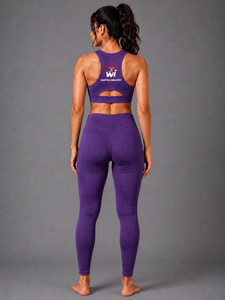 Wi Women's Yoga Set Purple <b>Crop</b> <b>Top</b> High Waist Leggings 2 Piece Activewear Full Length Solid Color Breathable Spandex Polyester - Product Image 4