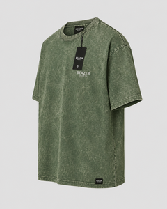 Camiseta Beazer para Hombre, Transpirable, con Logotipo Personalizado, Talla Grande, Color Verde Oliva, Lavado Ácido, Cuello Redondo, Manga Corta, Estilo Casual, 100% Algodón Jersey - Product Image 2