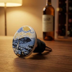 Tapón de Botella de Cerámica Ecológico con Diseño de la Noche Estrellada de Van Gogh, Accesorio para Sellar Vino - Product Image 1