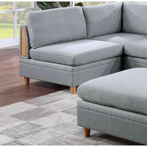 Dorris Light Grey 6pc Set componibile componibile soggiorno 2 cunei angolari 3 poltrone 1 divano in tessuto ottomano - Product Image 4