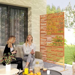 Schermo Privacy in Metallo Marrone per Esterni, 198 cm H x 122 cm L, Recinzione Decorativa Autoportante per Balcone e Finestra, Versione 2022 - Product Image 2