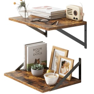 Wooden <b>Wall</b> <b>Mounted</b> Double Tier <b>Shelf</b> Industrial Style Rack for Living Room Display and Storage - Product Image 1
