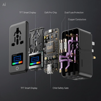 Adaptateur de voyage universel avec prise internationale GAN 45W, écran couleur TFT, chargeur rapide pour téléphone portable avec affichage numérique intelligent de type C