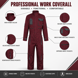 Combinaison de travail respirante pour hommes, personnalisable, avec bordures contrastées, multi-poches, en coton et polyester, pour la construction – Vente en gros - Product Image 5