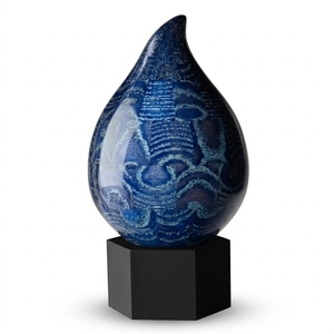 Urne funéraire commémorative en marbre bleu de style américain, forme goutte d'eau, finition brillante, sculptée à la main, fournitures en gros - Product Image 1