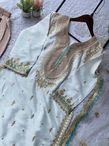 Conjunto de Salwar Kameez Blanco Pakistaní 2026, Ropa Étnica de Seda Bordada para Mujer, Traje de Diseñador Indio de 3 Piezas para Boda o Eid - Product Image 3