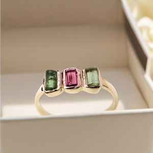 แหวนแต่งงานพลอยทัวร์มาลีนแตงโมหลากสีสวยทำด้วยมือทอง14K ของขวัญหมั้นสำหรับเด็ก - Product Image 6