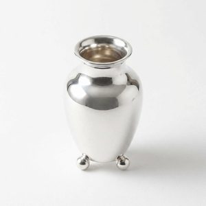 Vase à fleurs artisanal en laiton et acier inoxydable 22 cm, pieds sphériques argentés polis miroir, décoration d'intérieur, centre de table de mariage - Product Image 4