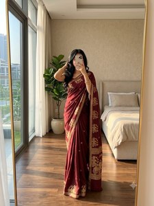 Reglance Soft Khadi Viscose Traditional Designer <b>Saree</b> Rich <b>Satin</b> Border Zari Woven Buttis Beautiful Panel Weaving Wrinkle-Free - Product Image 4